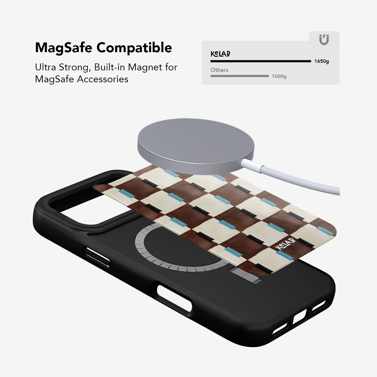 MagSafe compatible phone case, black, featuring ultra-strong built-in magnet for secure accessory connection.