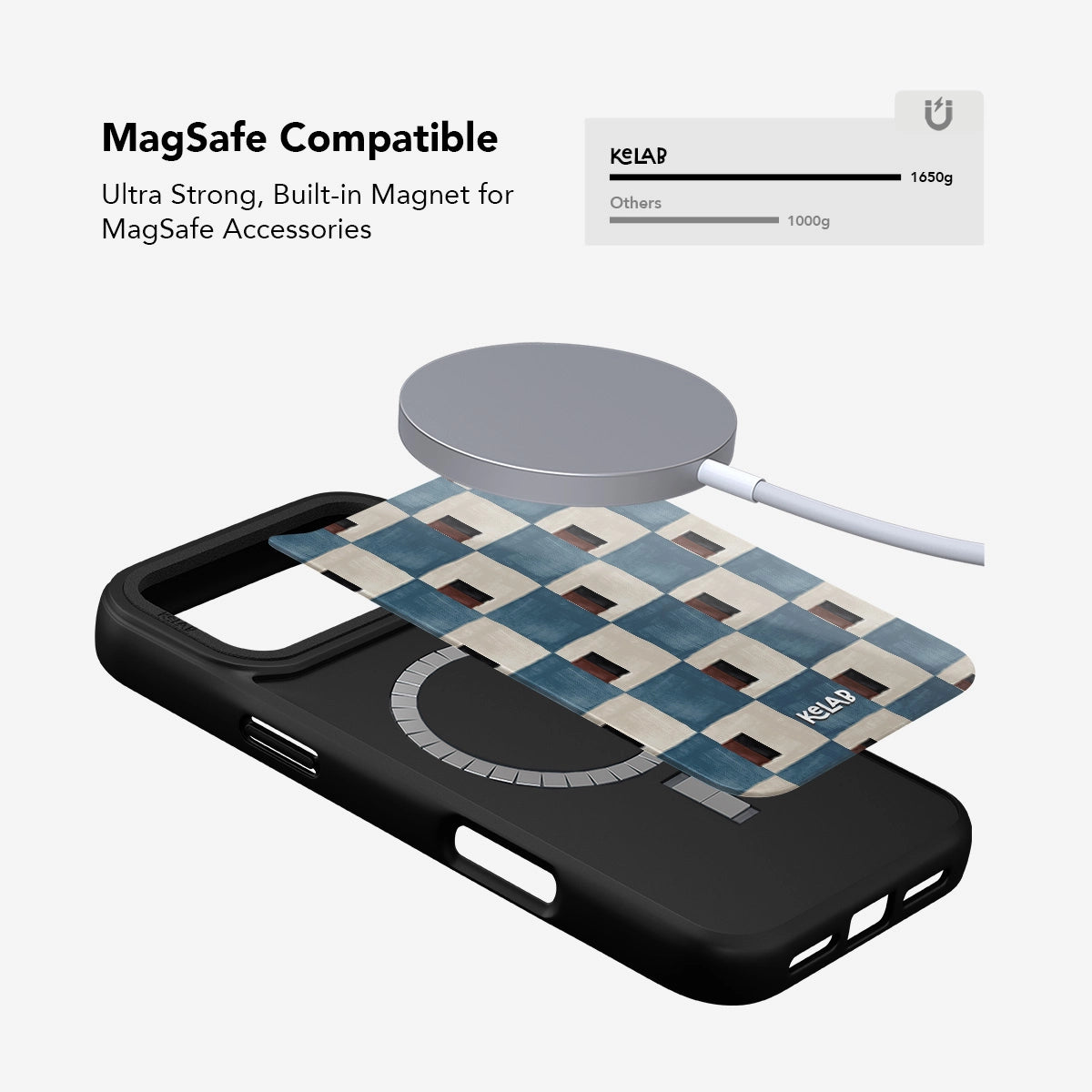MagSafe compatible phone case with ultra-strong built-in magnet, showcasing a stylish black design.