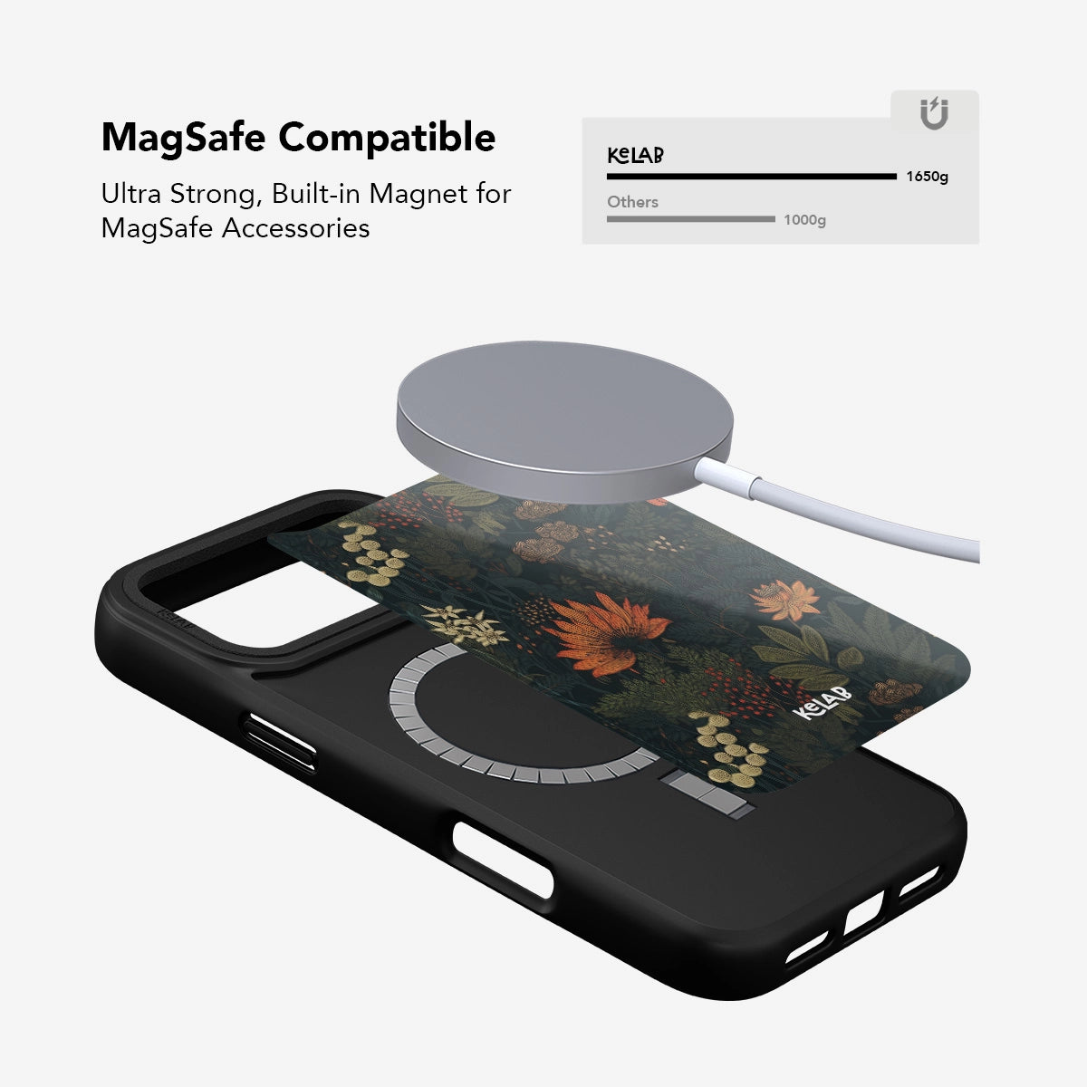 Elderberry Enchantment Dark Academia floral phone case by KELAB with MagSafe compatibility, featuring a denim-inspired botanical design for iPhone.