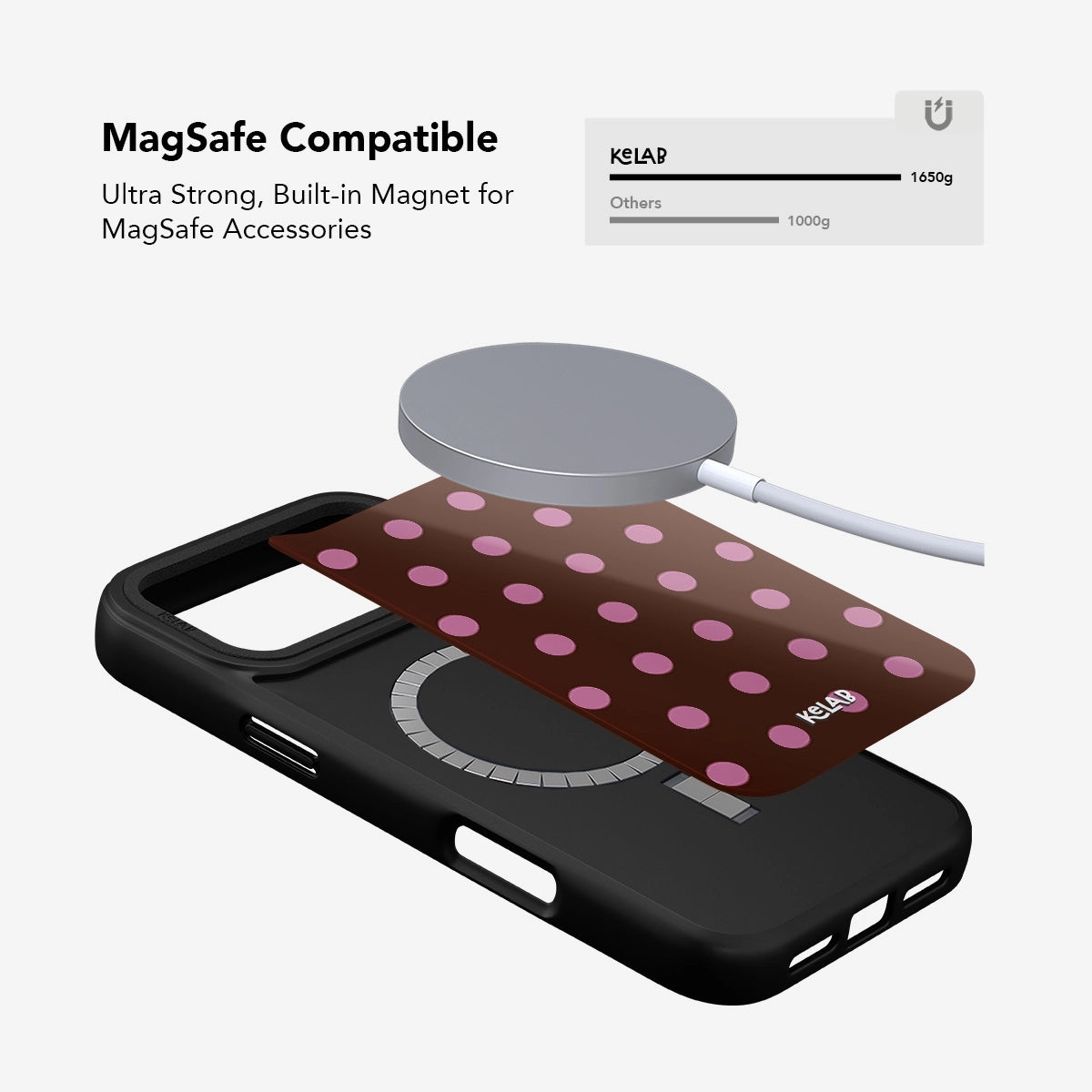MagSafe compatible phone case, black, with ultra strong built-in magnet for seamless accessory use.
