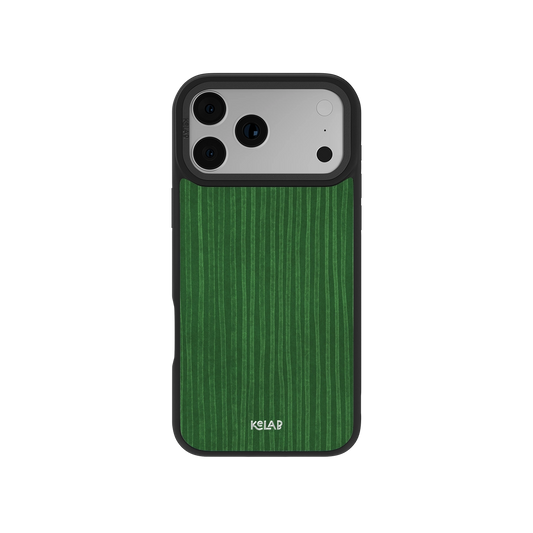 Green Stripe Pattern iPhone Case by KELAB featuring a hand-painted vertical stripe design and minimalist aesthetic for a sleek, modern look.
