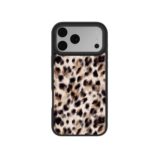 Cheetah Print iPhone Case with realistic animal fur pattern and black bumper edges, designed for stylish protection and bold aesthetics.