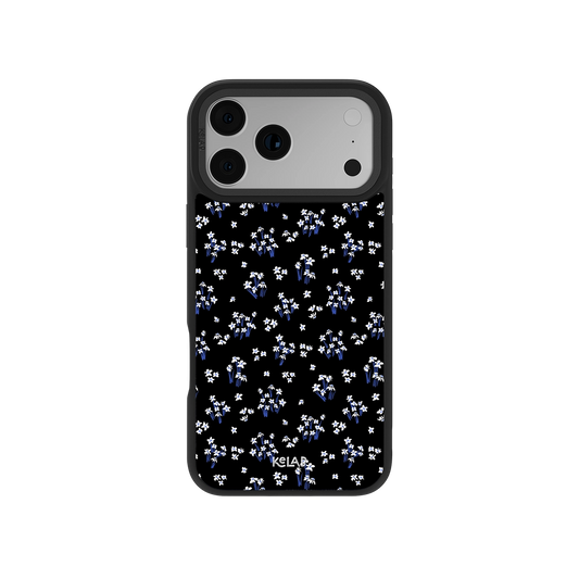 Minimalist Black Floral iPhone Case by KELAB featuring delicate white lilies on a deep black background with a sleek, protective design.