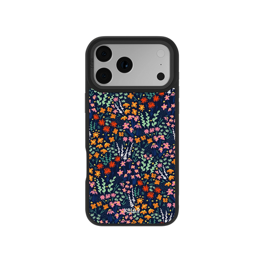 Midnight Meadow Wildflower Phone Case with vibrant floral design on navy background, offering stylish protection for smartphones.