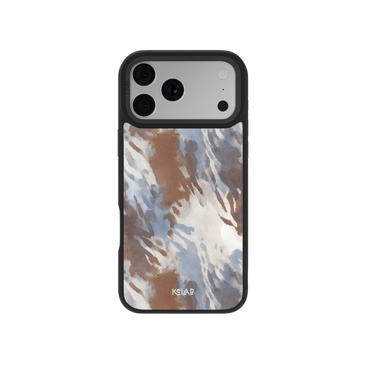 Abstract Earthy Watercolor Phone Case by KELAB featuring hand-painted brown, blue, and cream tones on a classic phone case for a modern aesthetic.