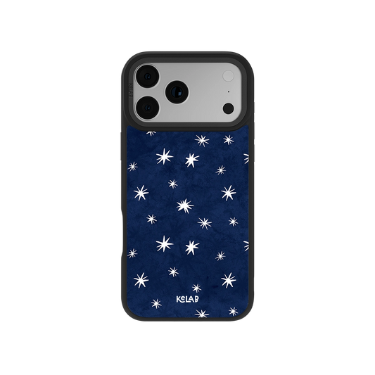 Navy blue phone case with white star pattern; durable design for iPhone 11, stylish and protective.