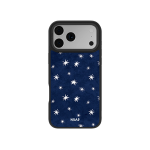 Navy blue phone case with white star pattern; durable design for iPhone 11, stylish and protective.
