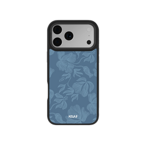 Floral-patterned blue phone case for iPhone, featuring durable material and stylish design.