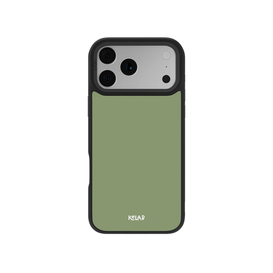 KELAB green phone case with black edges, designed for style and protection.