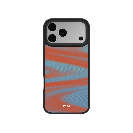 Stylish iPhone case with a red and blue abstract design, made from durable materials for protection.