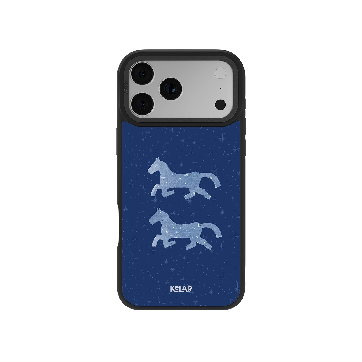 Pegasus Night blue horse phone case with white celestial horse illustrations on a starry navy background. Classic phone case for a mystical look.