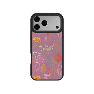 Dusty Pink Wildflower Meadow iPhone Case with orange, cream, and yellow floral sketches on a muted pink background, designed for a classic phone case fit.