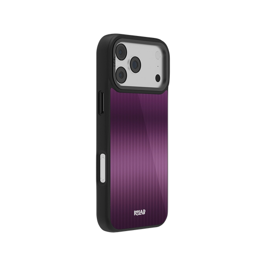 Stylish purple striped phone case with black edges for durable protection and modern design.