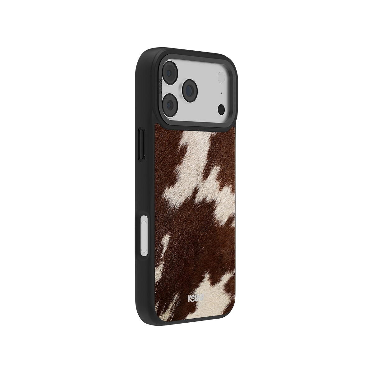Brown cowhide phone case with black edges for iPhone, stylish and durable protection.