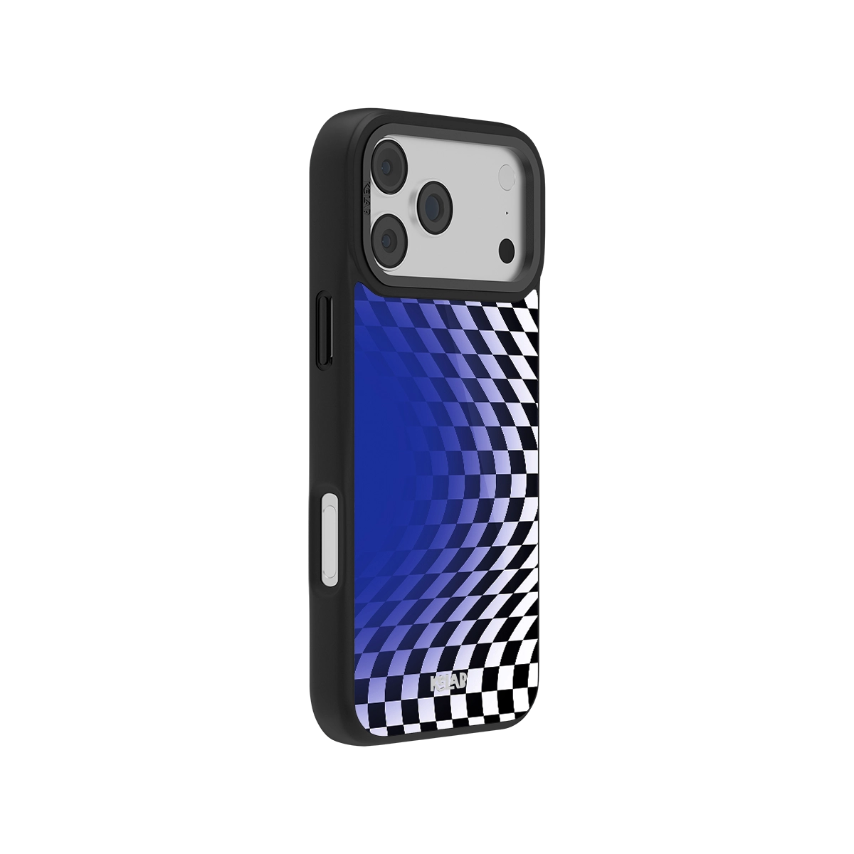 Stylish checkered pattern phone case in blue and black, designed for protection and durability.