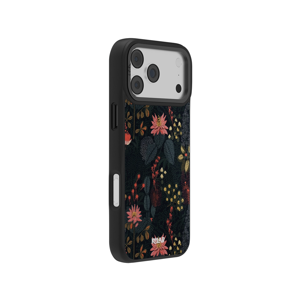 Starlit Botanica Dark Academia floral phone case by KELAB with denim tree patterned design, fits iPhone 11–17, featuring vintage-inspired flowers.