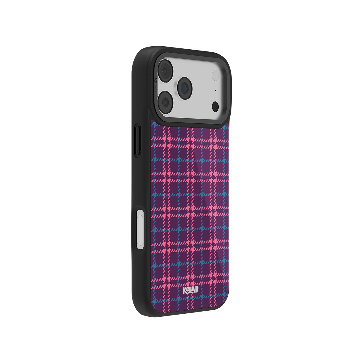 Purple Plaid Phone Case with pink and teal tartan design, featuring a stylish Orchid Tweed pattern for iPhone models. Durable and fashionable mobile accessory.