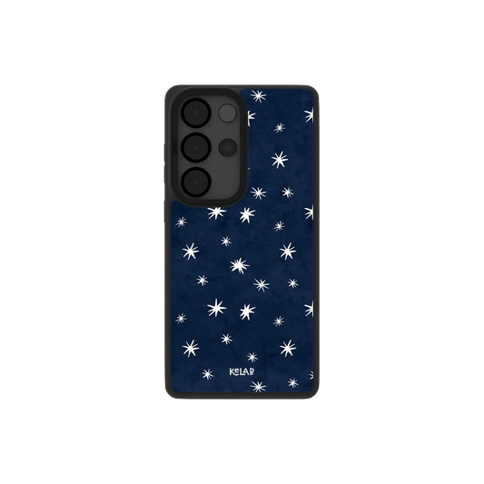 Navy Samsung Galaxy phone case with a minimalist star pattern on a black TPU material