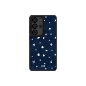 Navy Samsung Galaxy phone case with a minimalist star pattern on a black TPU material