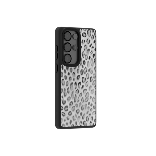 Classic black and white leopard print Samsung Galaxy phone case made from durable TPU material
