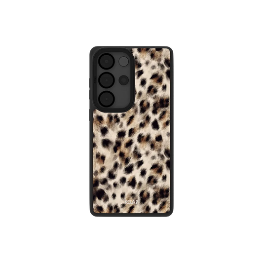 Classic Samsung Galaxy phone case in a leopard print design with a sleek black border