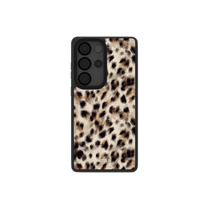 Classic Samsung Galaxy phone case in a leopard print design with a sleek black border