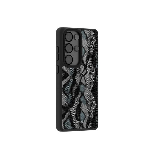 Samsung Galaxy phone case in black with a modern textured pattern and TPU material for protection