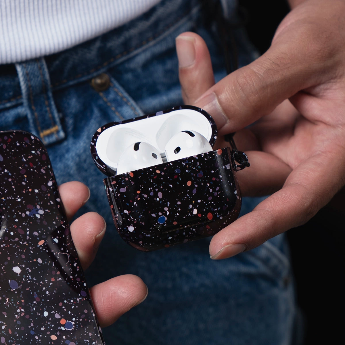 Obsidian Mist | Black Paint Splatter AirPods Case