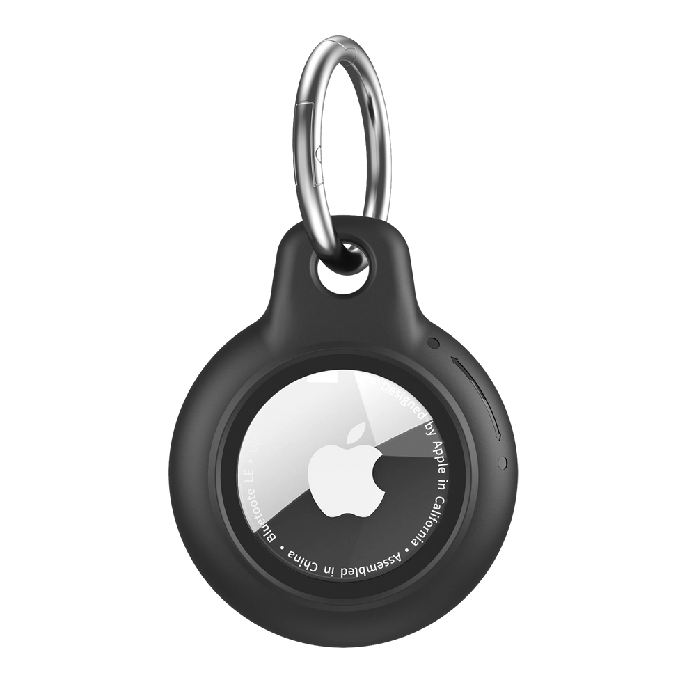 Black AirTag Case - Waterproof Secure Holder with Key Ring for GPS tracking. Durable silicone cover for keys, bags, and valuables.