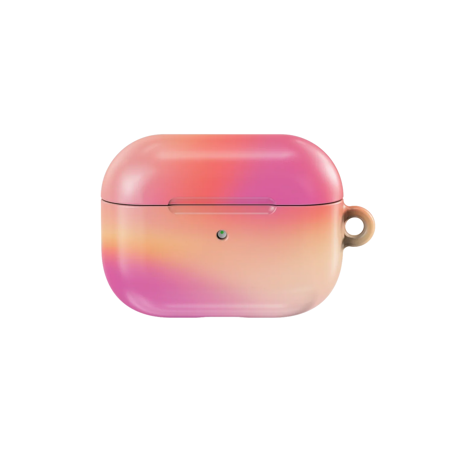 Gradient Pink AirPods Case from KELAB Euphoria Series with glossy finish and loop attachment, compatible with all AirPods models.