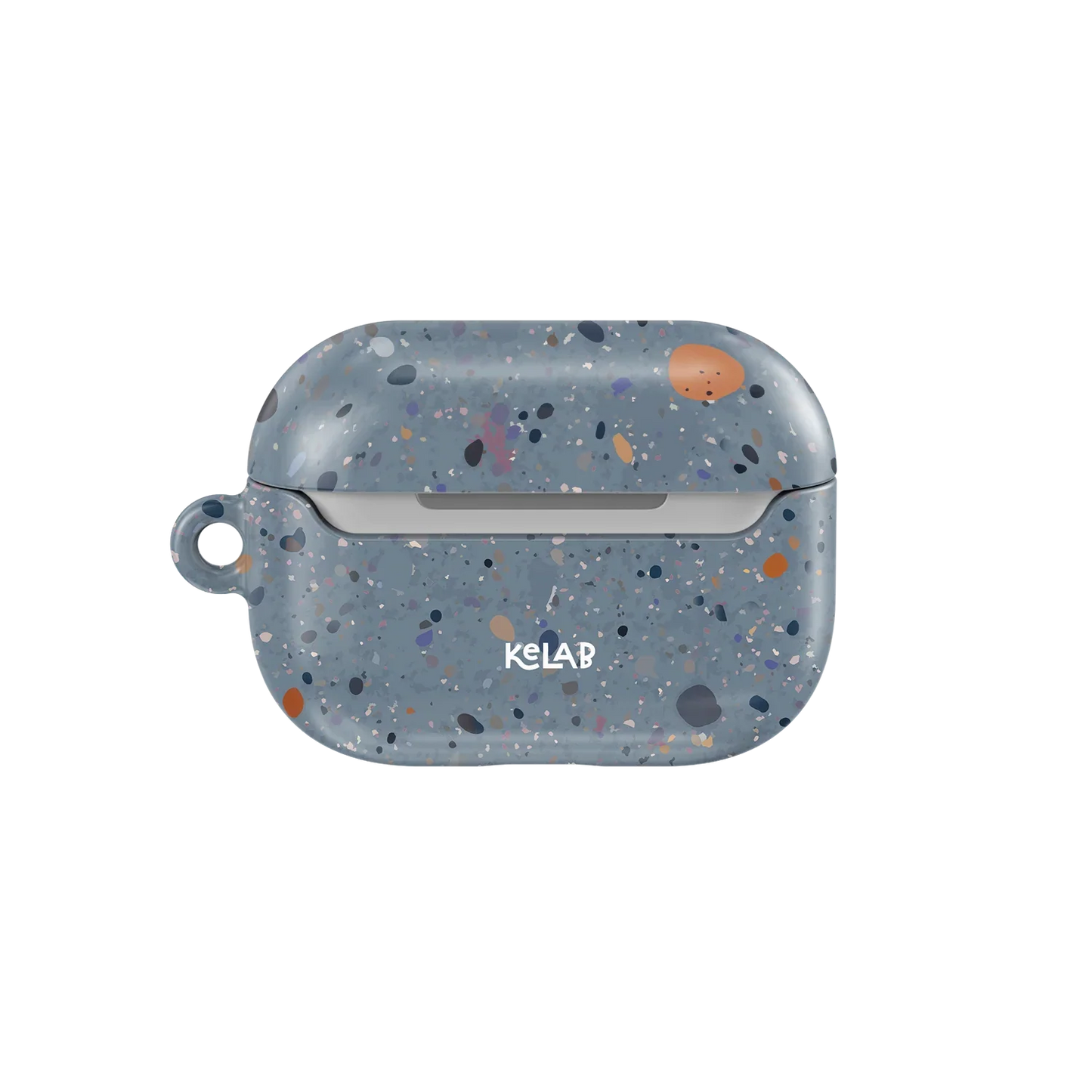 Blue Splatter AirPods Case – Cute & Stylish | KELAB featuring rear view with speckled pattern and KELAB logo, durable and trendy.