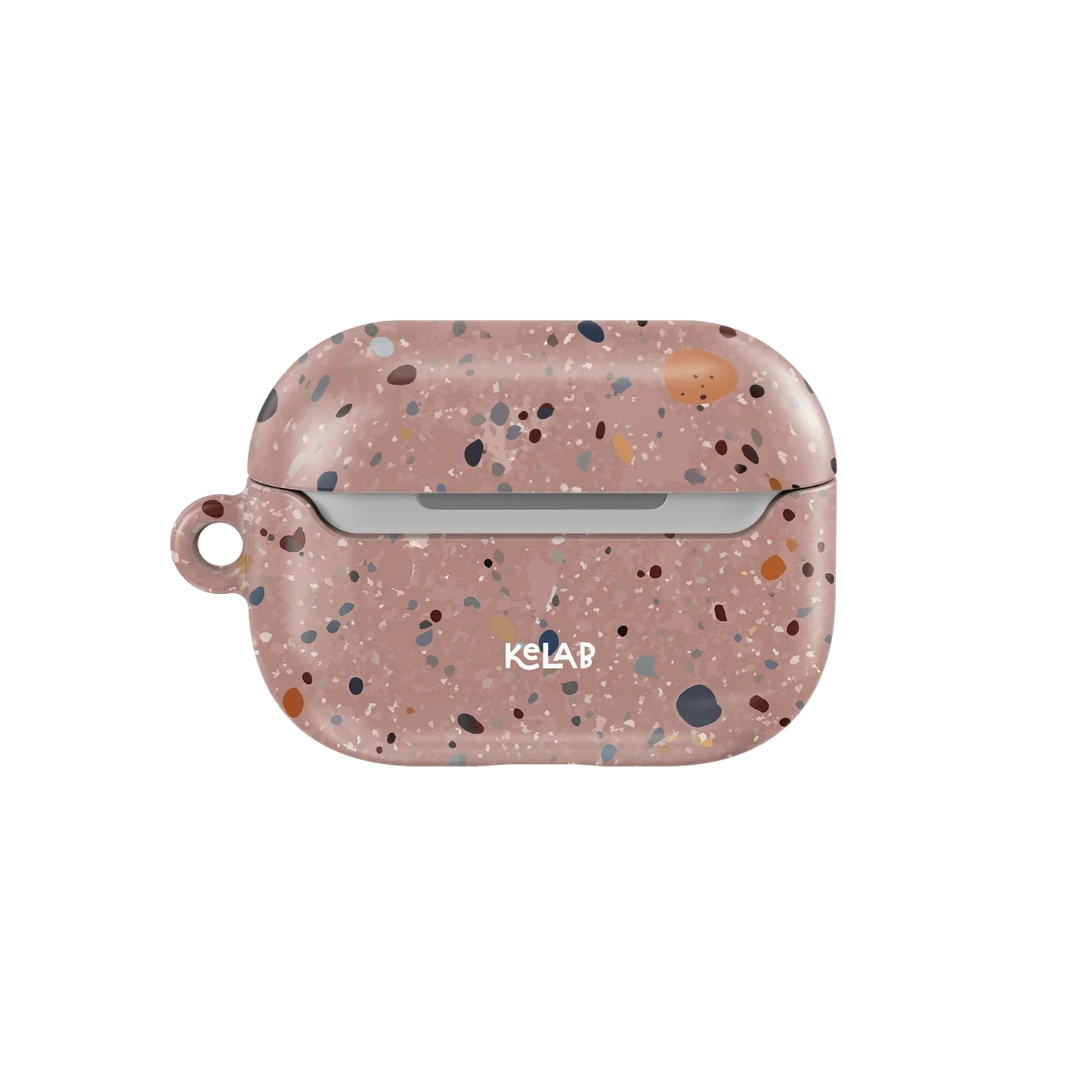 Back view of KELAB Pink Splatter AirPods Case featuring a speckled design and secure fit for AirPods 1 to Pro models.