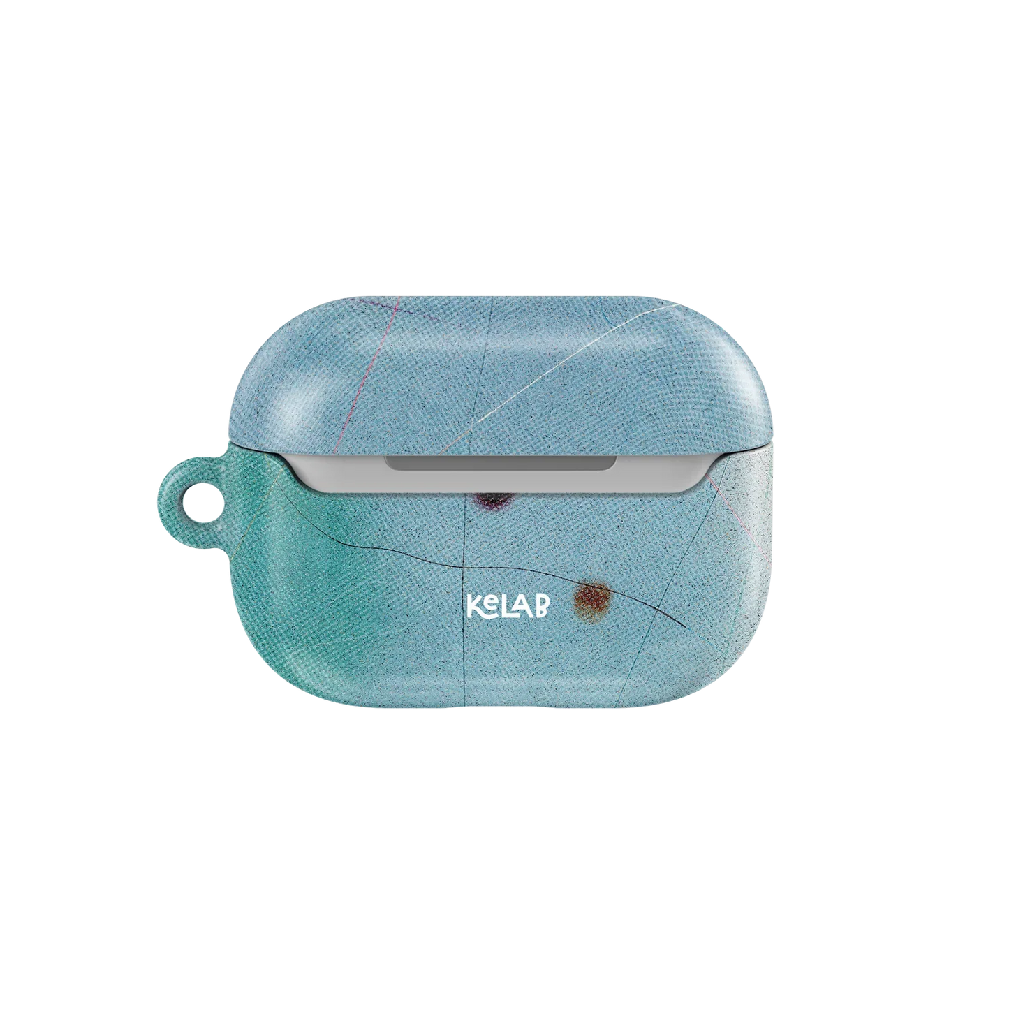 KELAB Serinity Blue Gradient AirPods Case with logo, offering a sleek, protective fit for AirPods 1, 2, 3, 4, and Pro models.