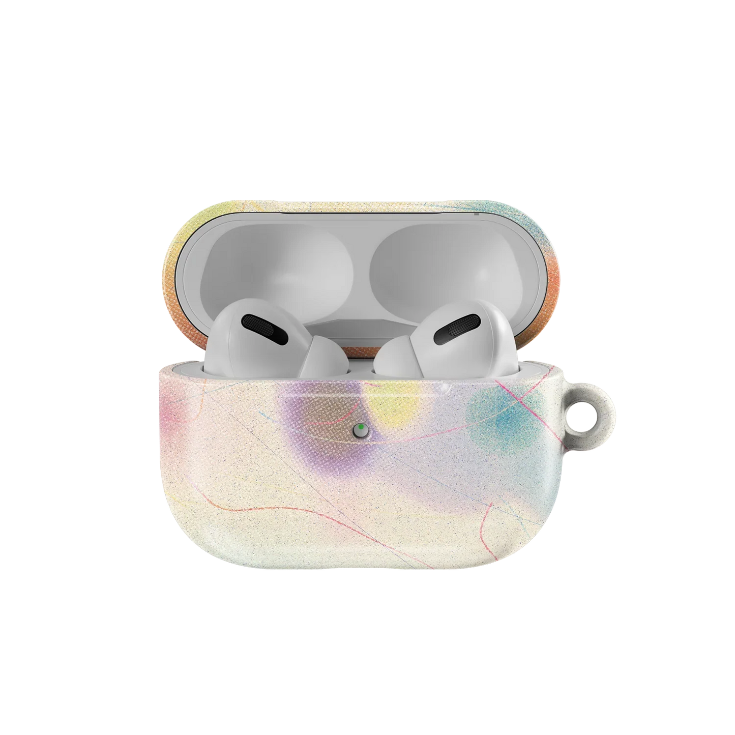 Blurry Daydream AirPods Case from KELAB with AirPods inside, showcasing a colorful pastel gradient ideal for all AirPods models.