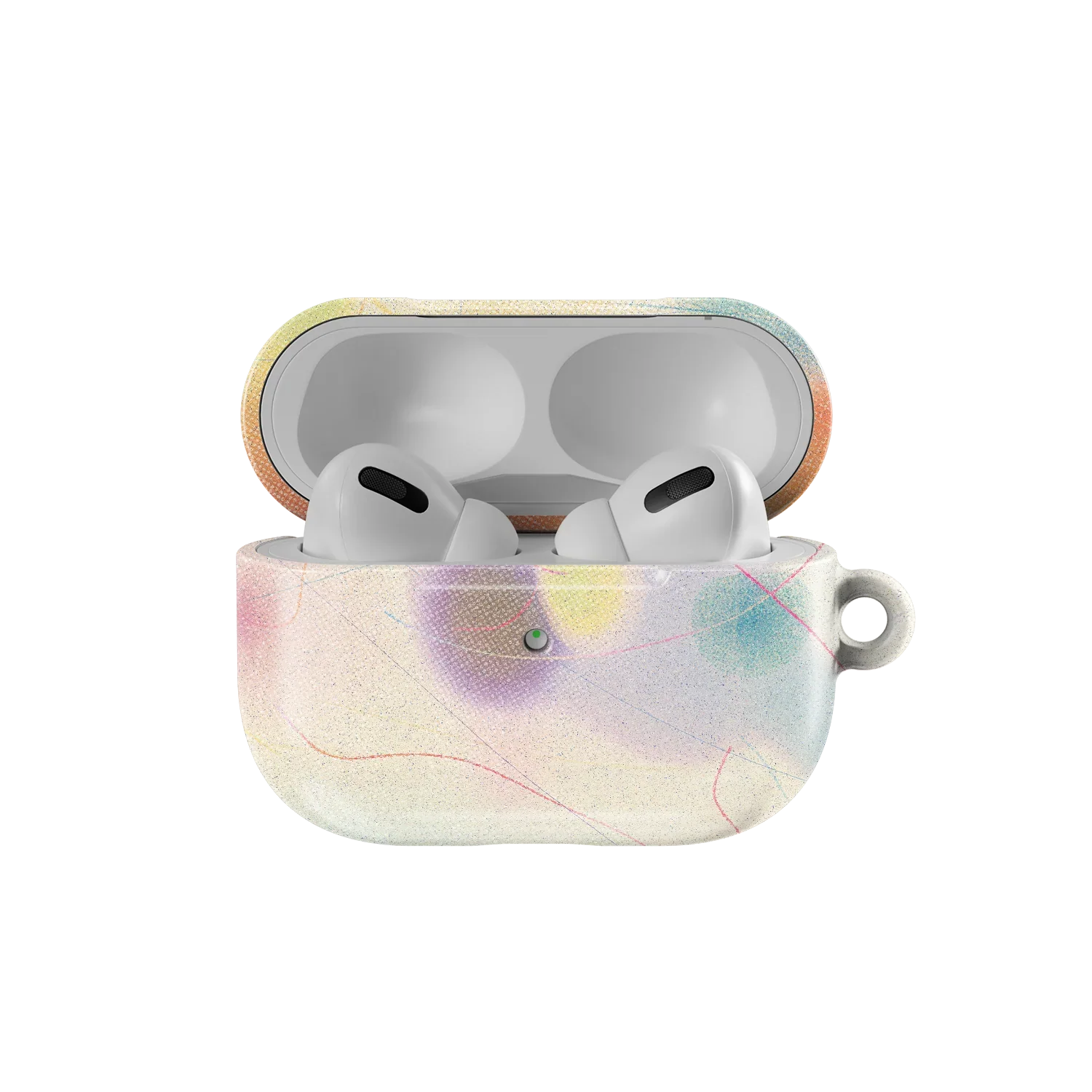 Blurry Daydream AirPods Case from KELAB with AirPods inside, showcasing a colorful pastel gradient ideal for all AirPods models.
