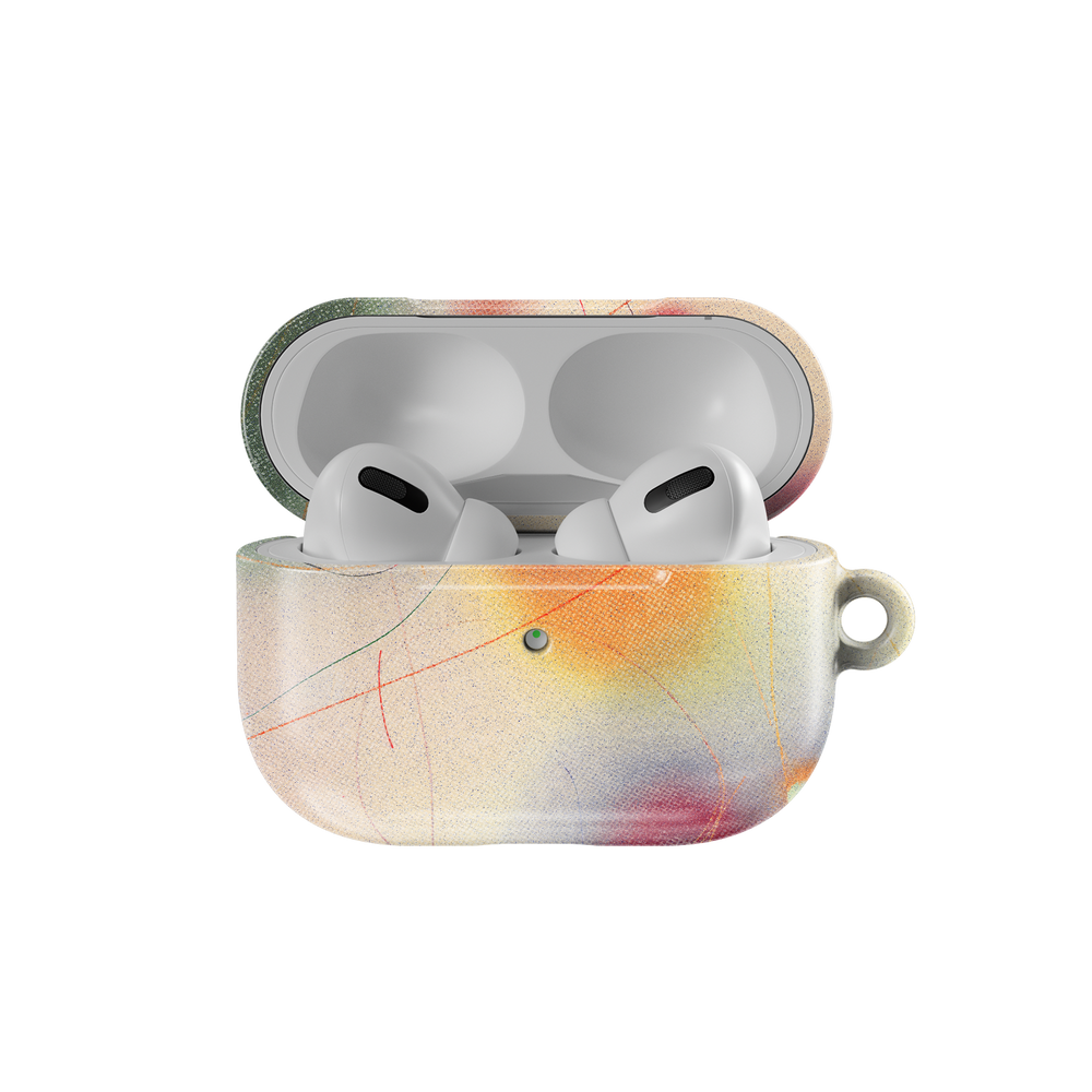 Open KELAB Runner's High AirPods Case in green gradient, showing AirPods Pro inside; stylish and durable headphone accessory.