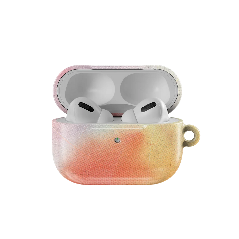 Open Cute AirPods Case in Pink Purple gradient showing AirPods inside. Protective and colorful case for AirPods 1 to Pro models.