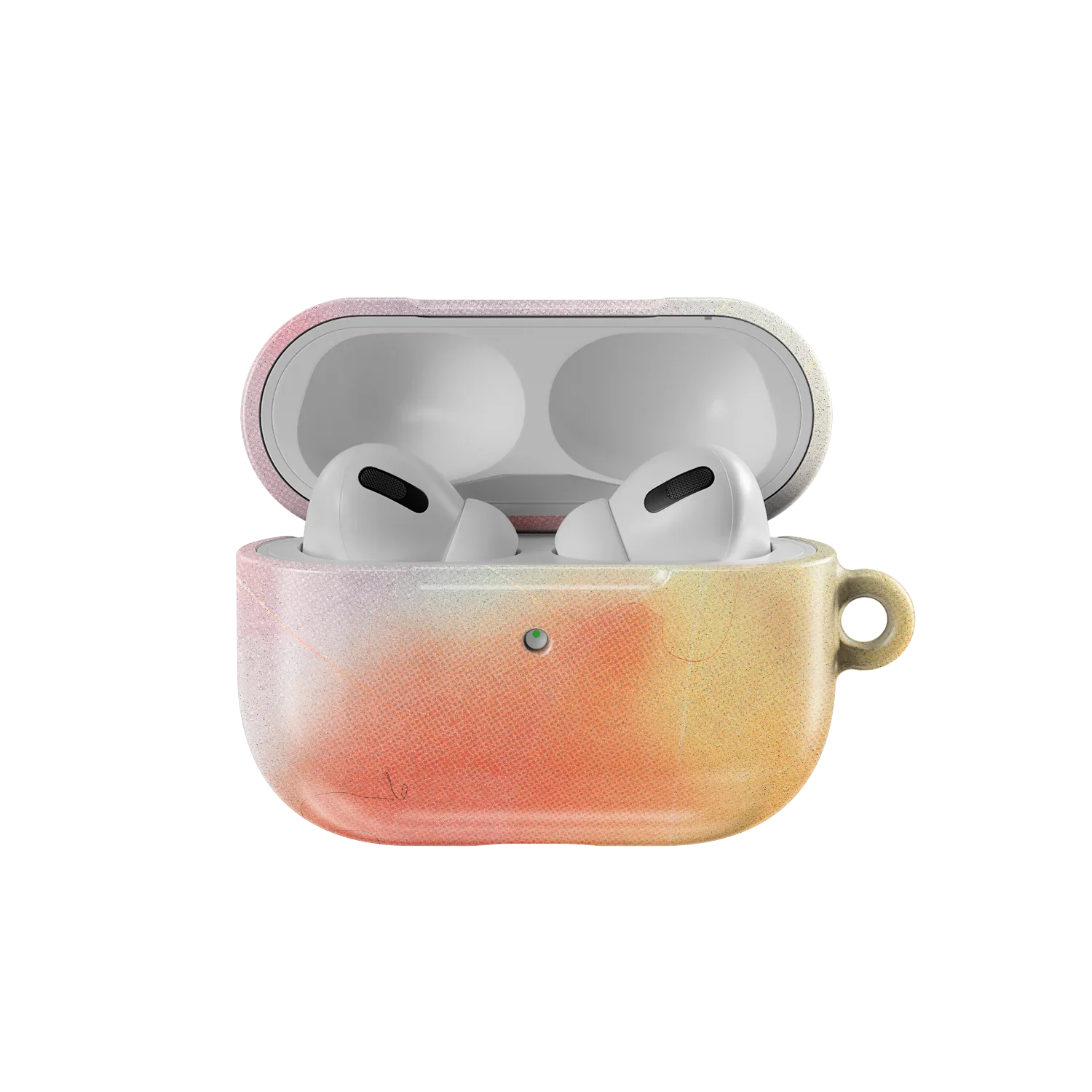 Open Cute AirPods Case in Pink Purple gradient showing AirPods inside. Protective and colorful case for AirPods 1 to Pro models.