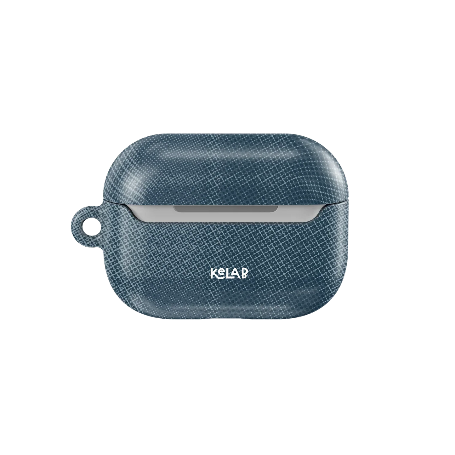 KELAB branded Blue AirPods Case with a plaid grid design, offering durable and stylish protection for all AirPods models.
