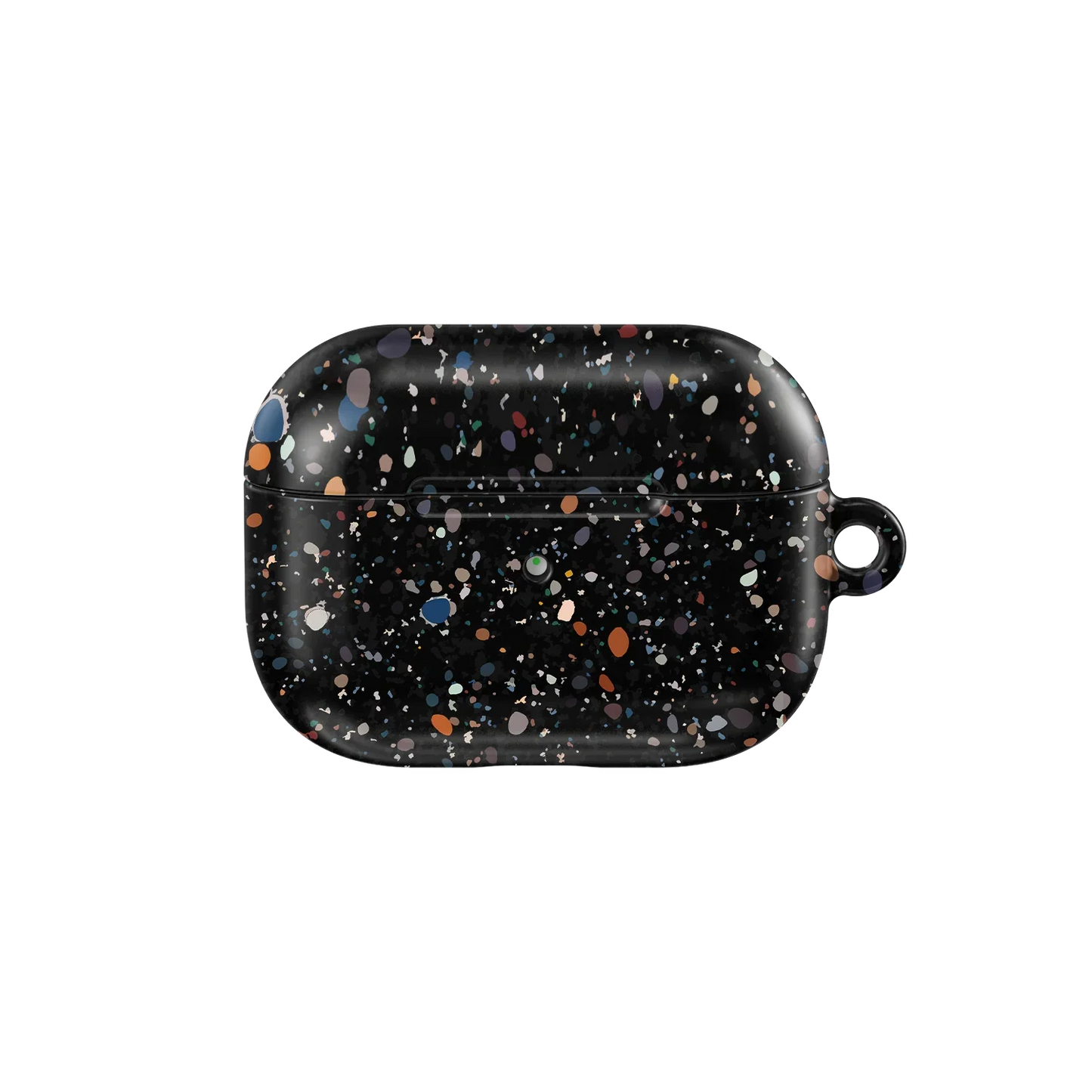 Black Splatter AirPods Case – Cute & Stylish | KELAB featuring a glossy black finish with colorful paint splatter design, compatible with all AirPods models.