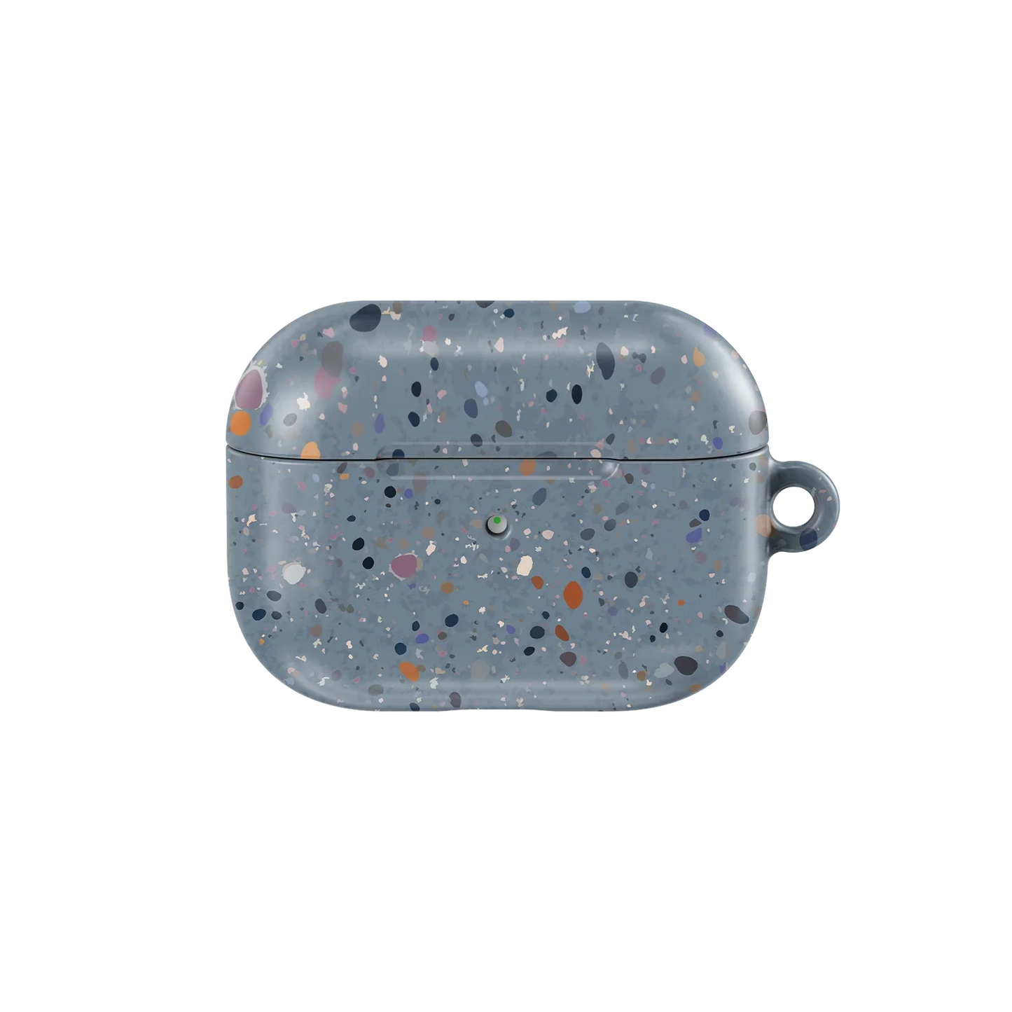 Blue Splatter AirPods Case – Cute & Stylish | KELAB with multicolor paint splatter design, shown closed with front LED visible.