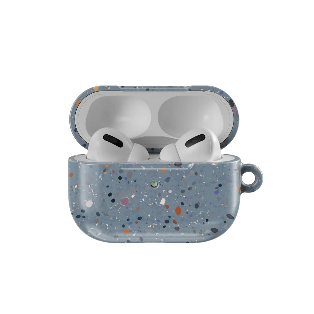 Blue Splatter AirPods Case – Cute & Stylish | KELAB open with AirPods Pro inside, showcasing snug fit and colorful splatter design.