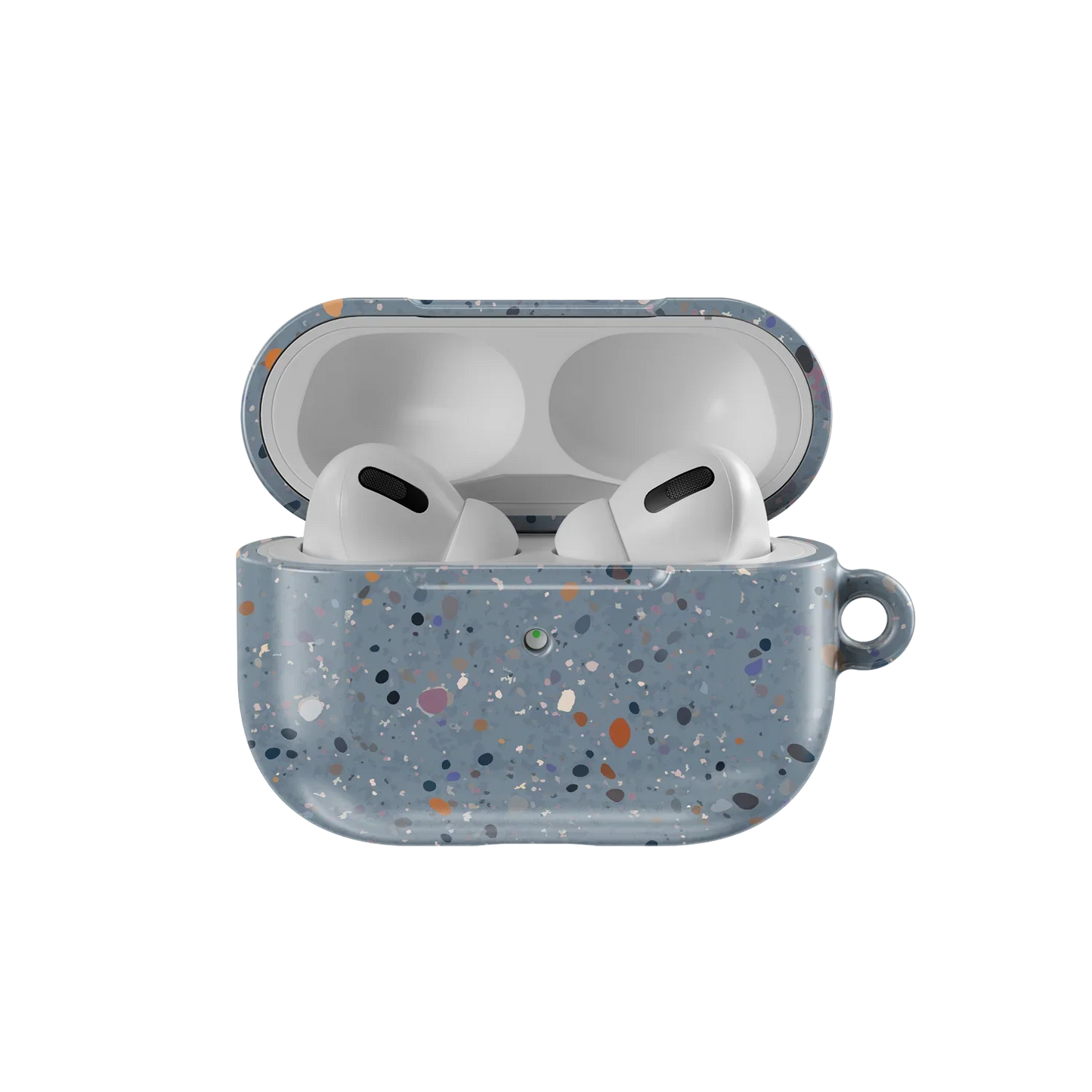 Blue Splatter AirPods Case – Cute & Stylish | KELAB open with AirPods Pro inside, showcasing snug fit and colorful splatter design.