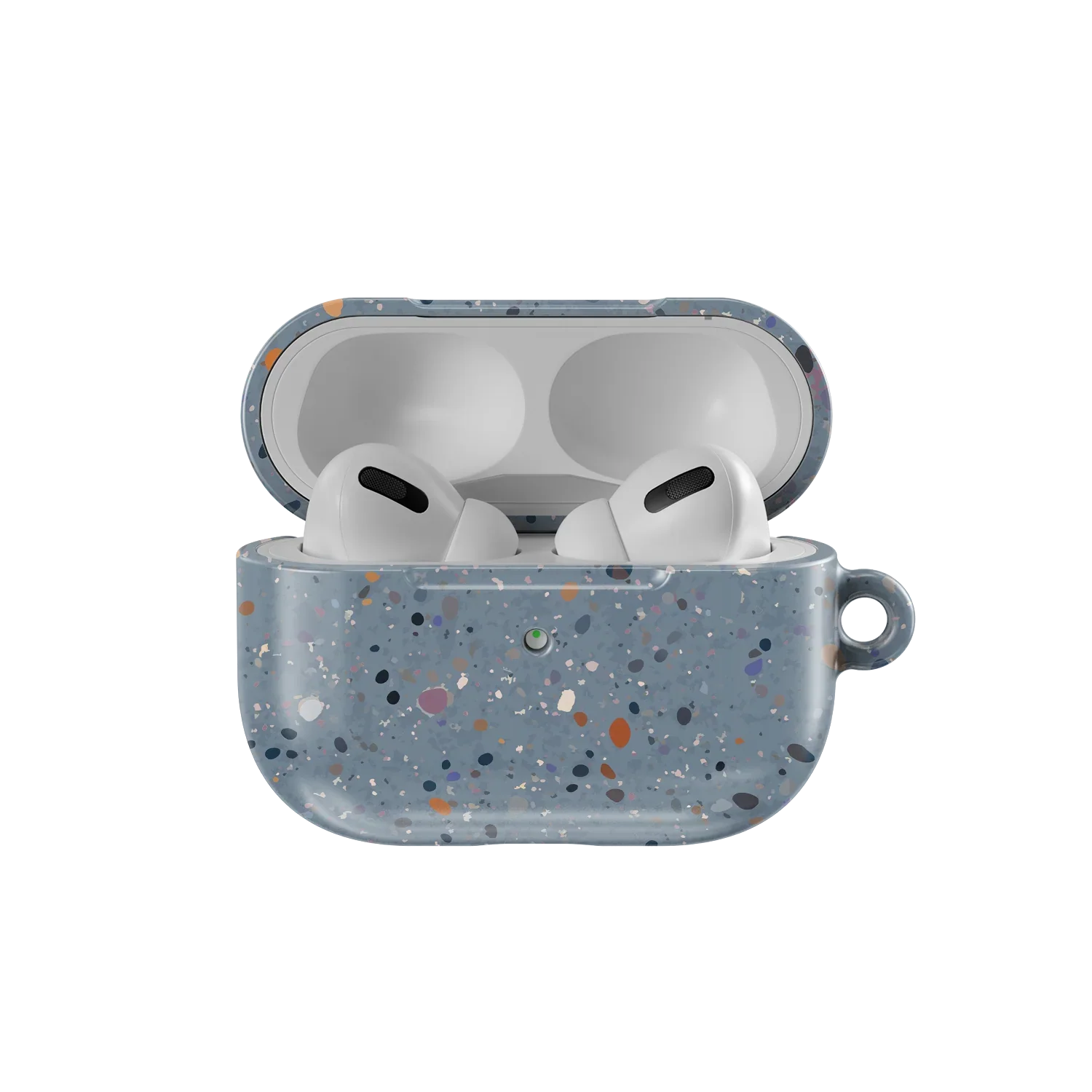 Blue Splatter AirPods Case – Cute & Stylish | KELAB open with AirPods Pro inside, showcasing snug fit and colorful splatter design.