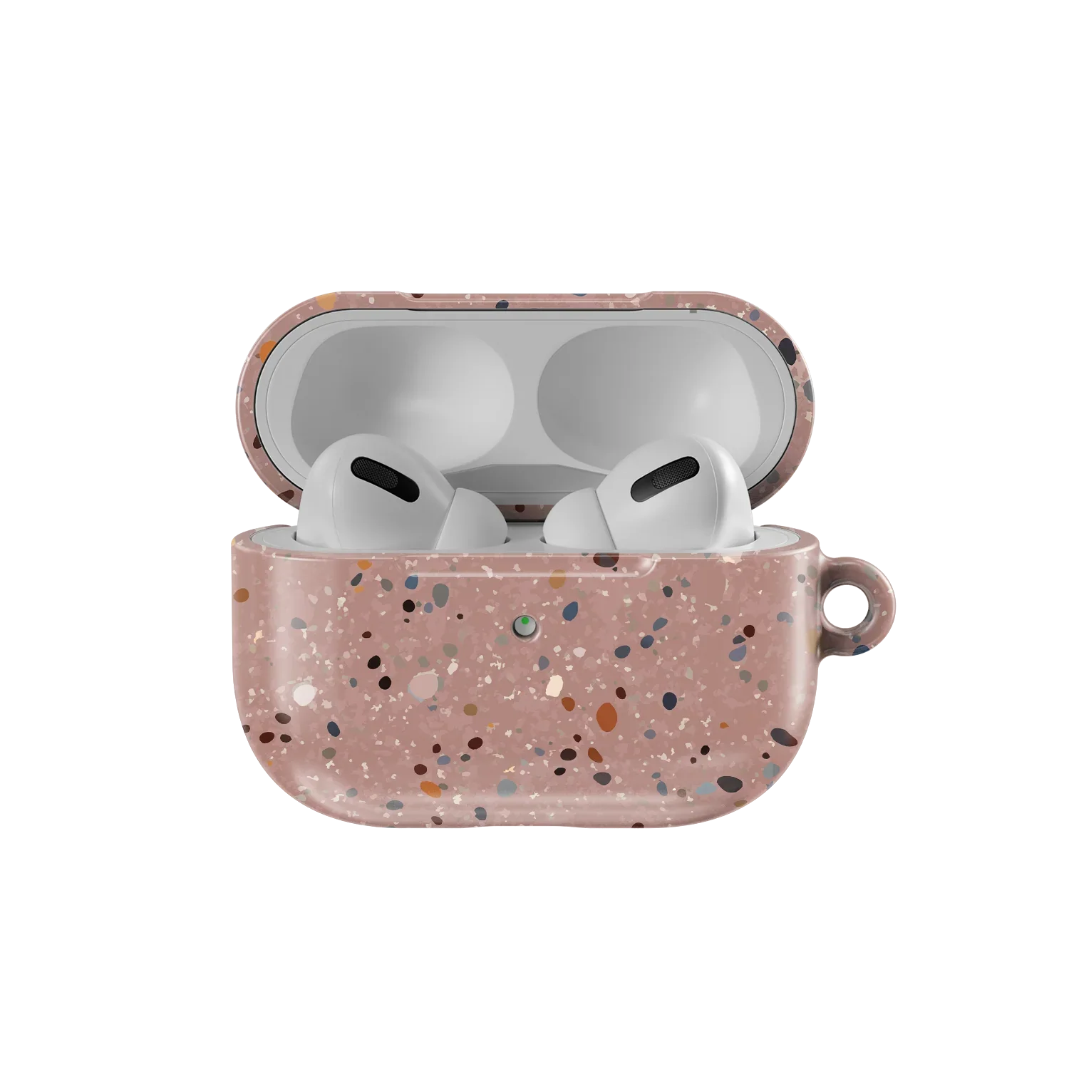 Open Pink Splatter AirPods Case by KELAB showing AirPods Pro inside, combining cute design with full model compatibility.