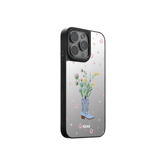 Western Blossoms | Cowgirl Boot Vase Pattern iPhone Case with Reflective Back