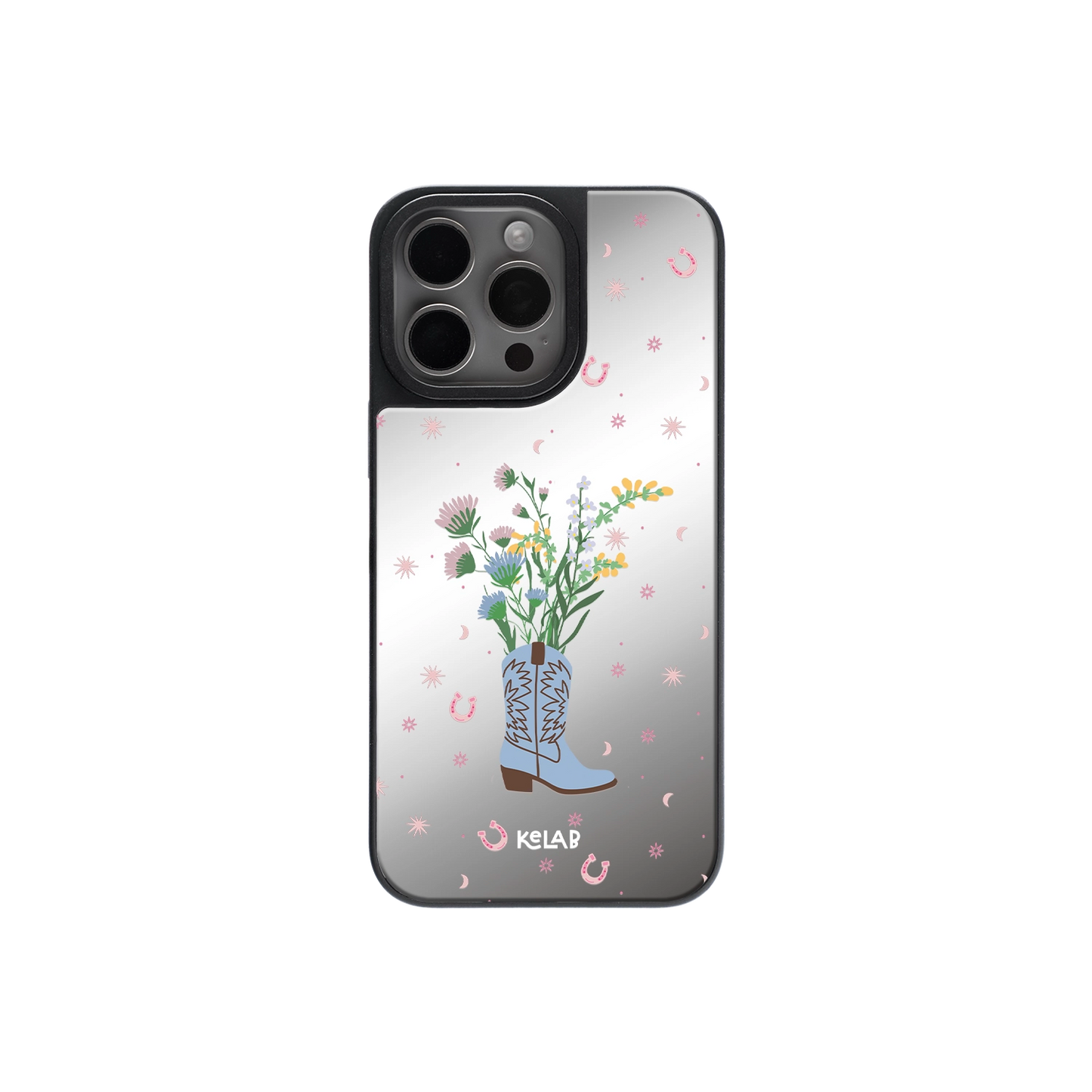 Western Blossoms | Cowgirl Boot Vase Pattern iPhone Case with Reflective Back