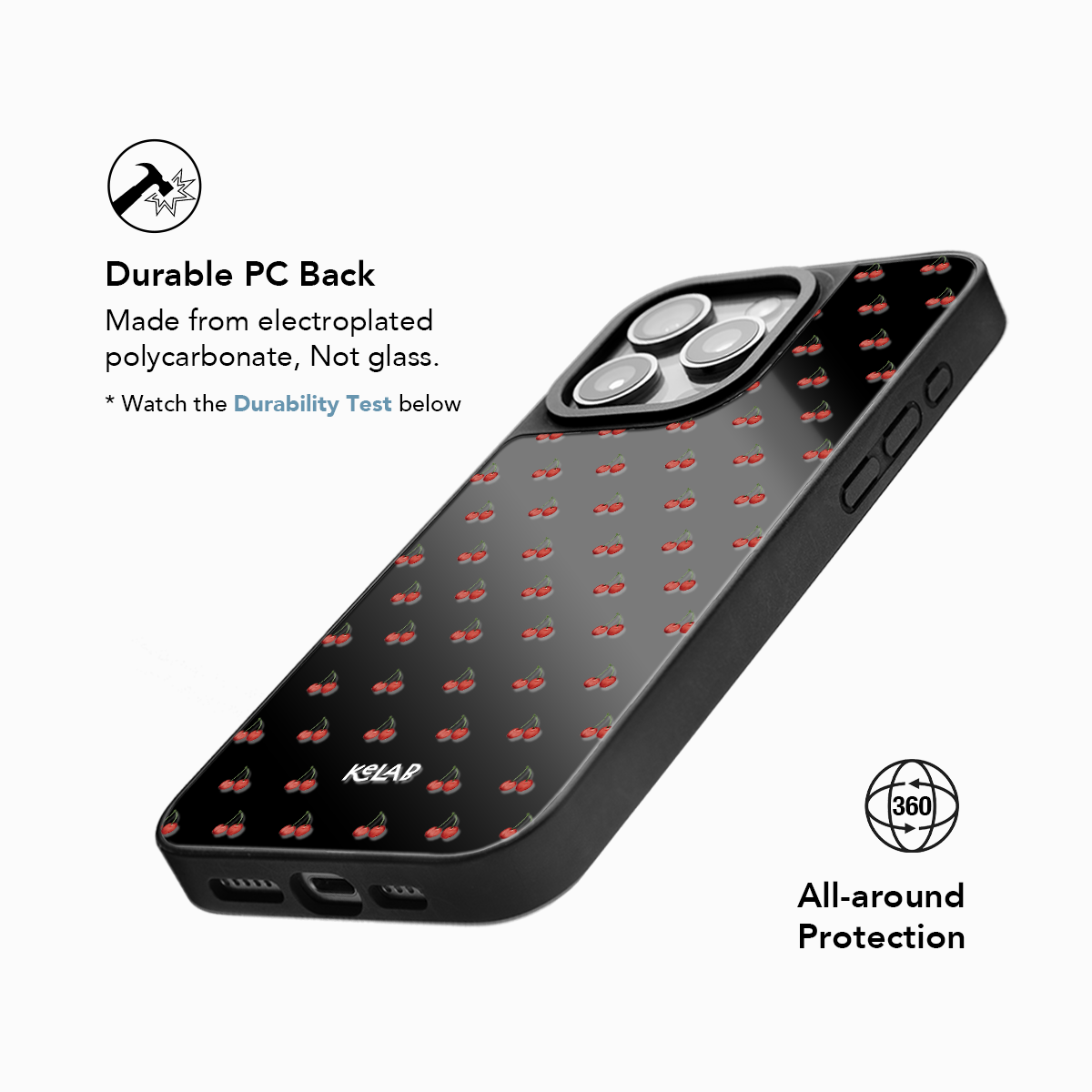 Ruby Bites | Cherry Pattern iPhone Case with Reflective Back