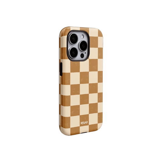 Chestnut Check | Neutral Checkerboard Pattern Phone Case - KELAB