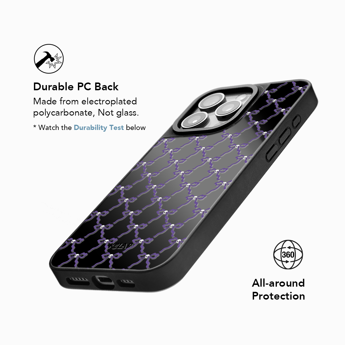 Haunted Elegance | Purple Chain Bow Pattern Phone Case with Reflective Back
